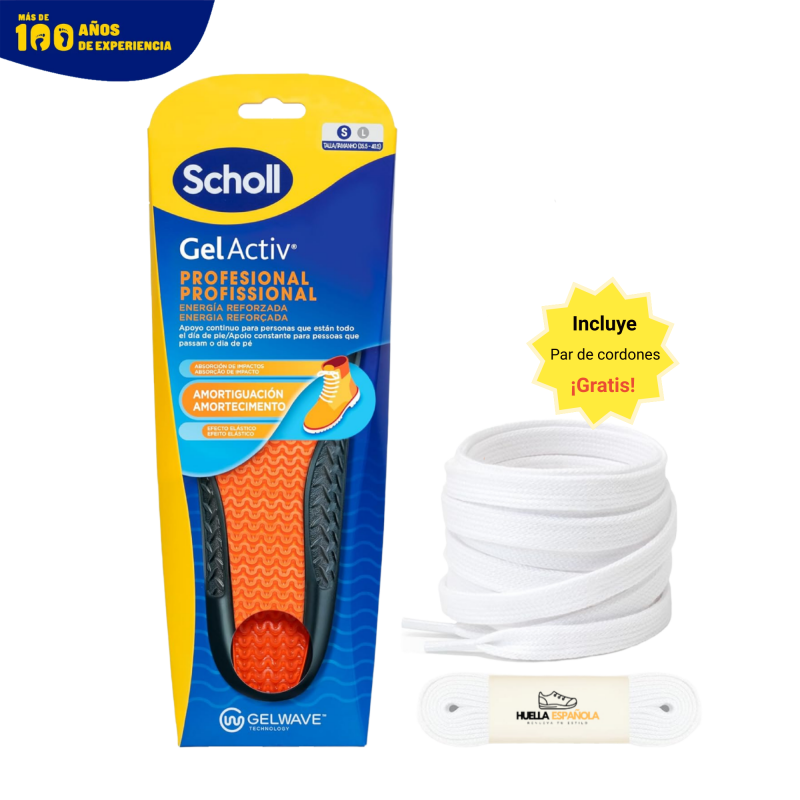 Plantillas de Gel Dr Scholl GelActiv™ Trabajo Profesional - Mujer Hombre Tallas CH y G + Par de Cordones