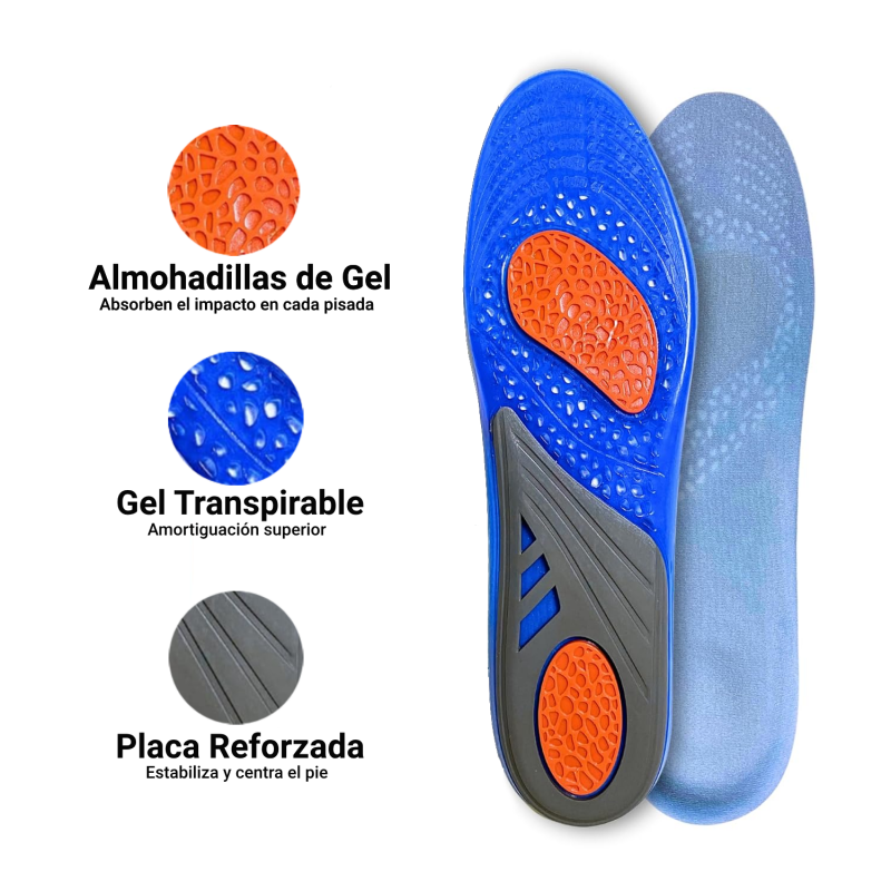 Plantillas Gel Plus Silicona - Uso Diario - Mujer Hombre Tallas CH y G + Par de Cordones
