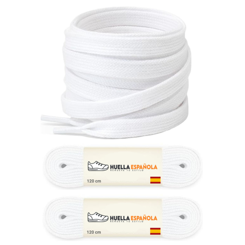 (Pack) 2 PARES Cordones Planos 120cm X 7.5mm 4 a 7 Ojales para Zapatillas + 9 Colores Resistentes Hechos en España
