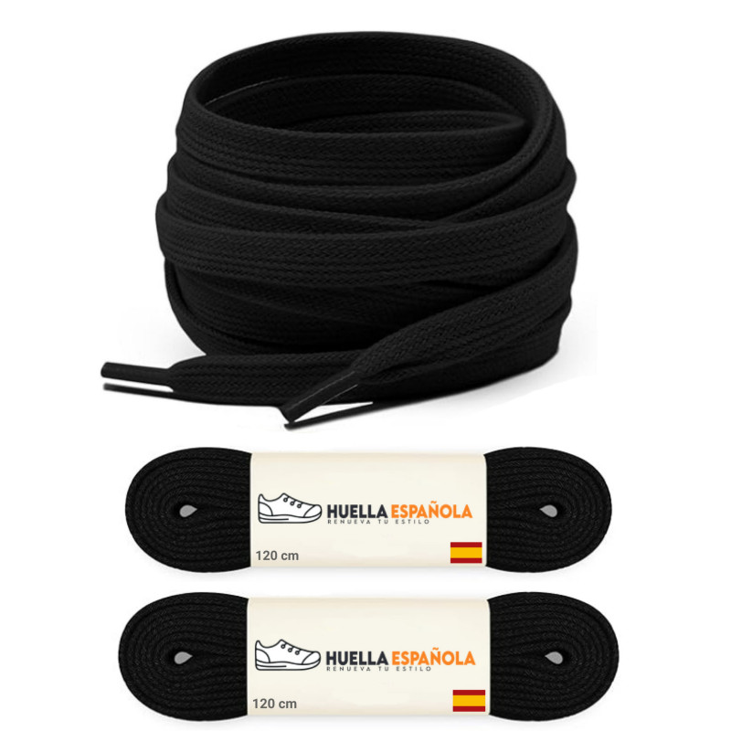 (Pack) 2 PARES Cordones Planos 120cm X 7.5mm 4 a 7 Ojales para Zapatillas + 9 Colores Resistentes Hechos en España